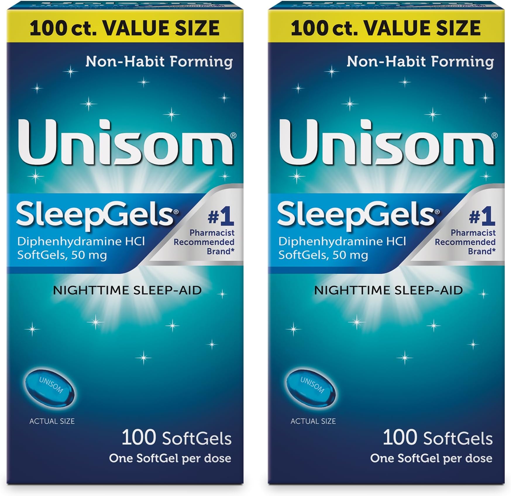 Nighttime Sleep-Aid Gels, Diphenhydramine HCI, 100 Count (Pack of 2)
