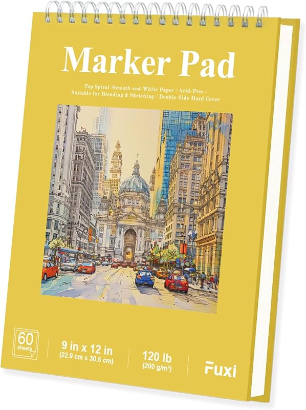 Papel marcador Cuaderno de bocetos de 9"X12", papel marcador grueso de 120 lb/200 g/m2, 60 hojas Cuaderno de bocetos acrílico a prueba de sangrado, suministros de arte profesional para adultos y adolescentes.