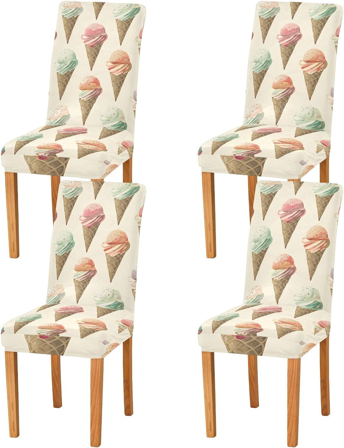 ALAZA Chair Covers for Dining Room, Watercolor Ice Cream Cones with Sprinkles Pattern Stretch Chair Cover Sets Chair Protector Removable Washable for Ktichen Restaurant Hotel