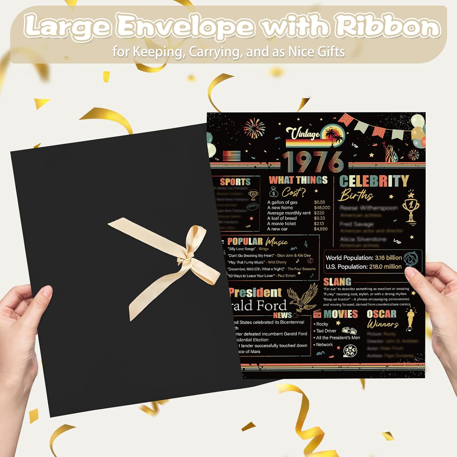 50th Birthday Card With Envelope - Vintage 1976 Birthday Giant Guest Book Gifts for Men Women, Happy 50 Fifty Years Old Bday Greeting Card Party Decorations Supplies - Image 3