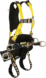 FallTech 7048S Journeyman Tower Climber II 6 D-rings, Dorsal, Sternal, Side, Seat; Yoke/Leg Pads; QC Chest/TB legs; Alum. Reinforced Padded Seat, Small, Yellow