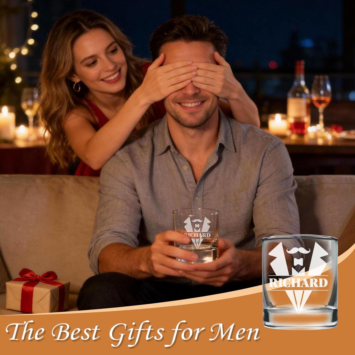 Personalized Wooden Whiskey Glasses, Custom Engraved Bourbon Gifts for Men Who Have Everything (Glass Wine Glass)