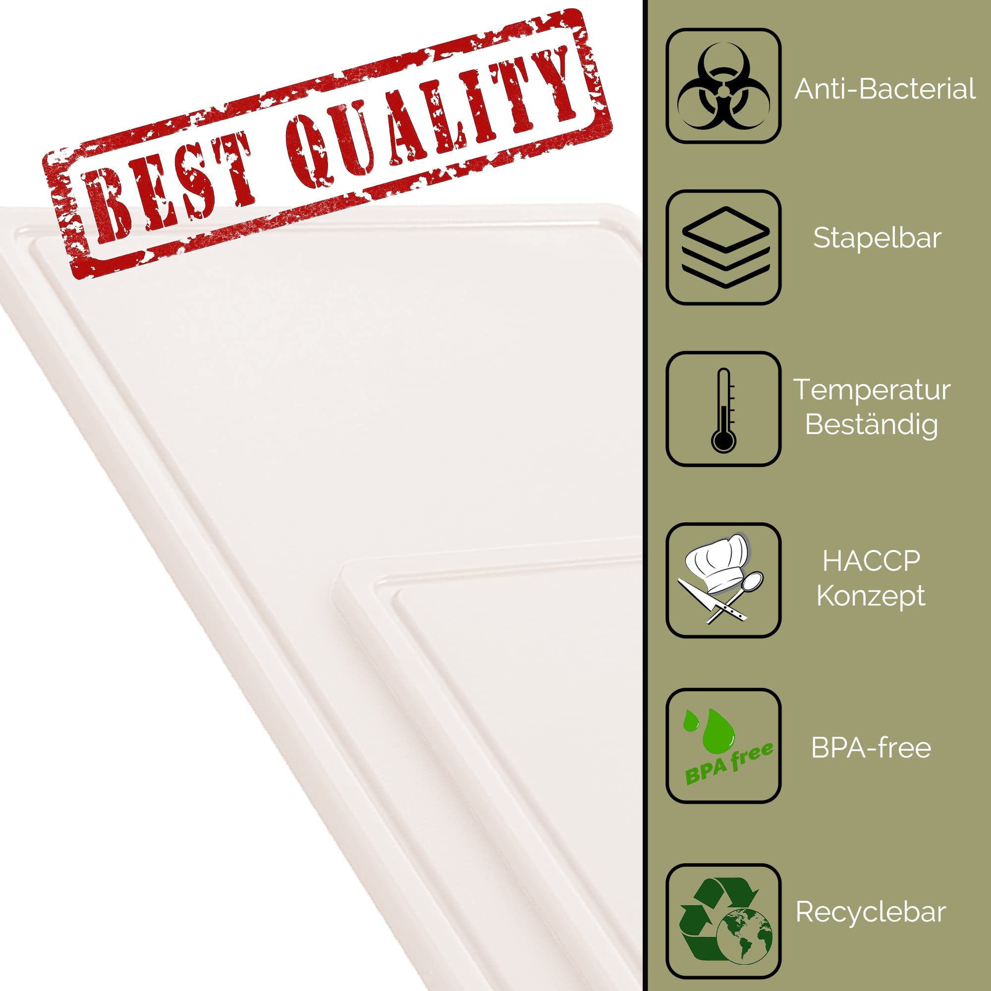 Kerafactum Tabla de cortar, tabla de cocina, extra gruesa, antideslizante, de doble cara, con canaleta, conformidad, 53 cm, plástico sin BPA, marrón