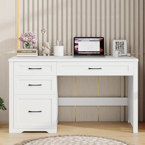 Miniatura 6 de Vabches Farmhouse Escritorio ejecutivo de 47 pulgadas con cajón de archivos, escritorio de madera para computadora con 3 cajones de almacenamiento,