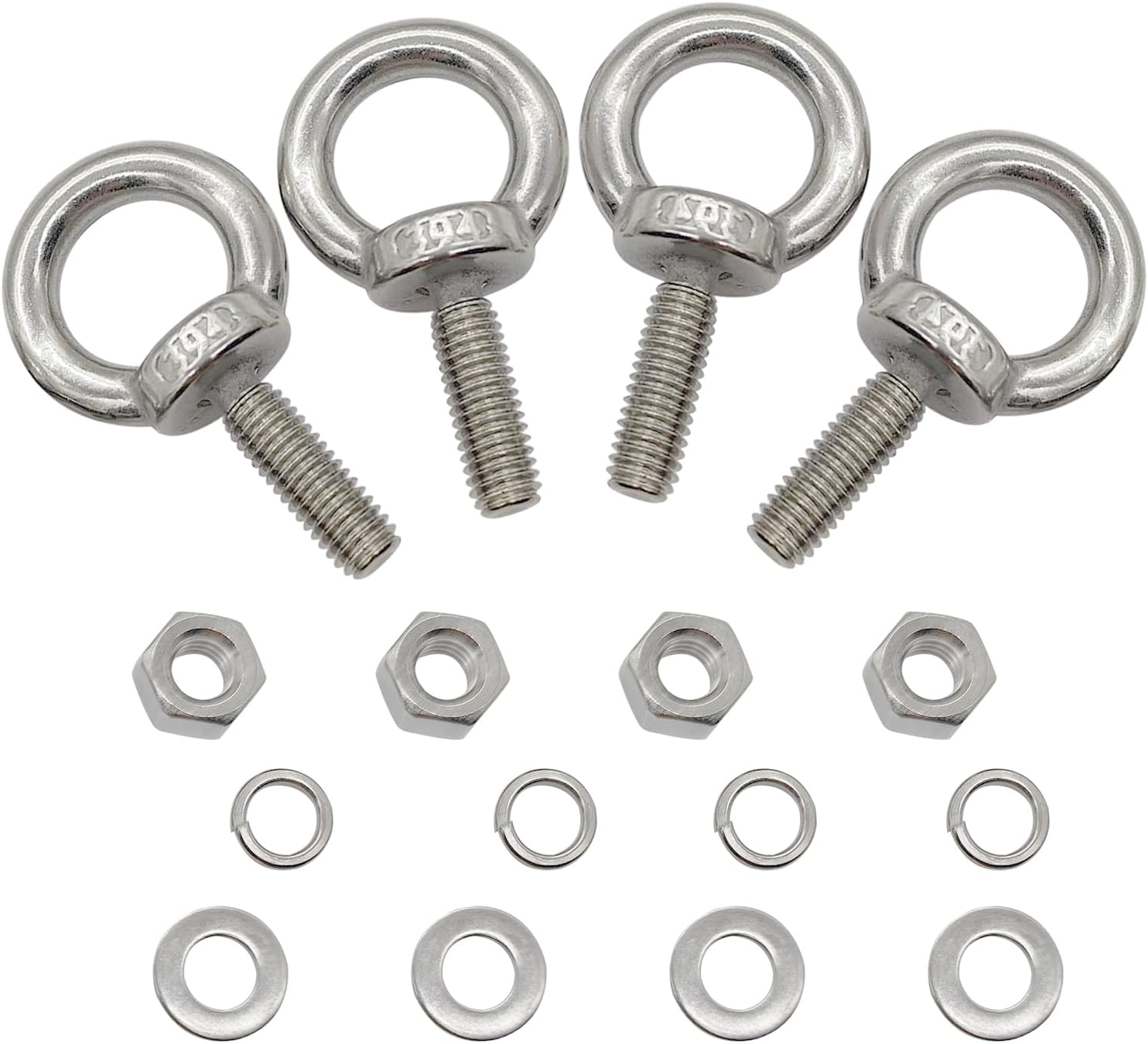 M6 Eye Bolts with Nuts Washers, 0.98"(25mm) Thread Length Stainless Steel Male Ring Threaded Screw Lifting Shoulder Eye Bolts (Pack of 4)
