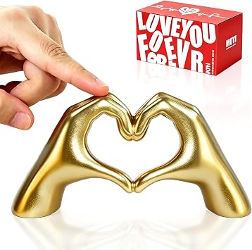 Gold Decor, Heart Hands Sculpture for Living Room Decor, Modern Home Decor Accents Love Finger Statue Sculptures for Shelf, Coffee Table, Bedroom Boho Decorations, Birthday, Wedding Gifts Small