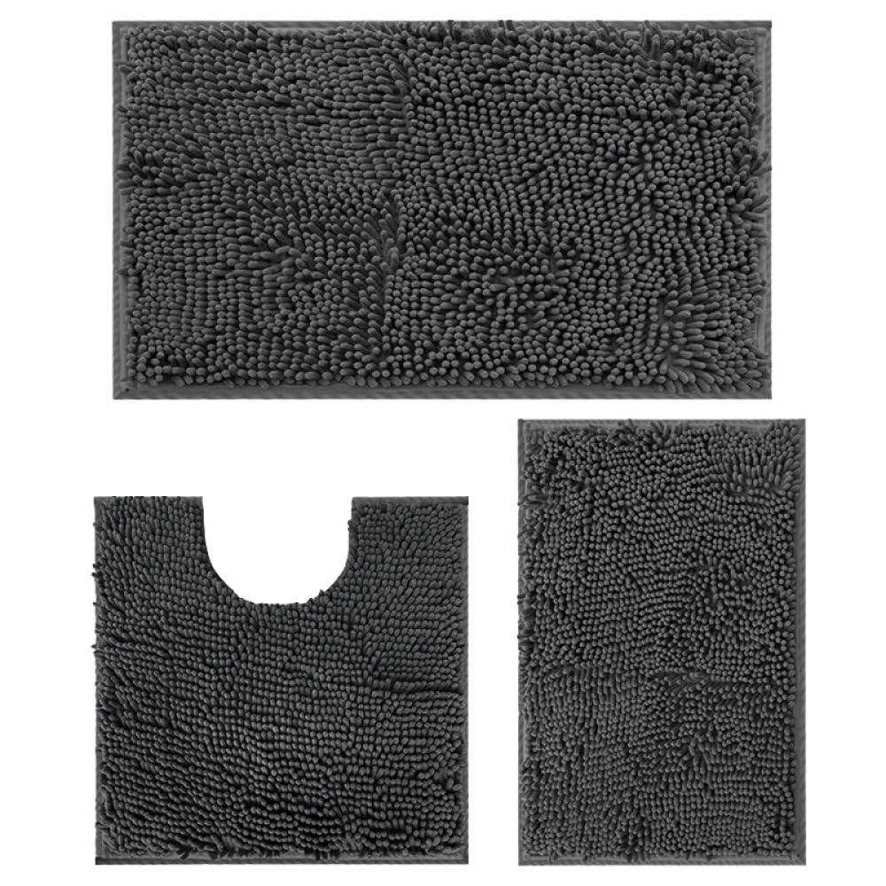 IsolaY Badematten-Set, 3-teilig, weicher Plüsch-Badteppich, U-förmiger WC-Vorleger-Set, Badezimmer, super saugfähige Duschmatte, grau, dreiteiliges Set