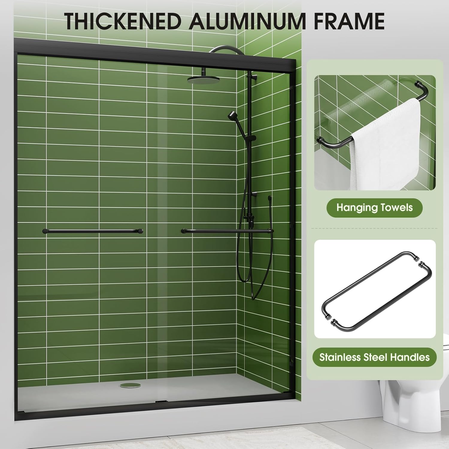Glass Shower Door Double Sliding 56-60 in. W, 72 in. H Frameds Bathroom Sliding Door, 1/4''(6mm) SGCC Tempered Glass, Explosion-Proof Film, Nano Coating, Matte Black