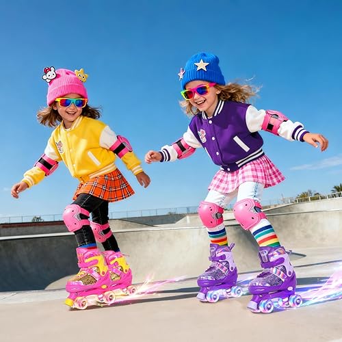 Miniatura 5 de Nattork Patines de ruedas para niños y niñas, 4 tamaños ajustables, patines cuádruples con lentejuelas y todas las ruedas iluminadas para niños