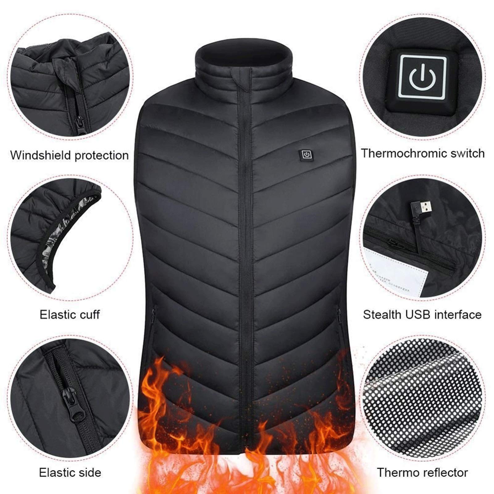Chaleco térmico Hombres Mujeres Chalecos de plumón de pato Chaleco térmico eléctrico, Carga USB lavable Ropa térmica Esquí de invierno Senderismo Acampar Senderismo Acampar Hombres Mujeres Chaquetas t