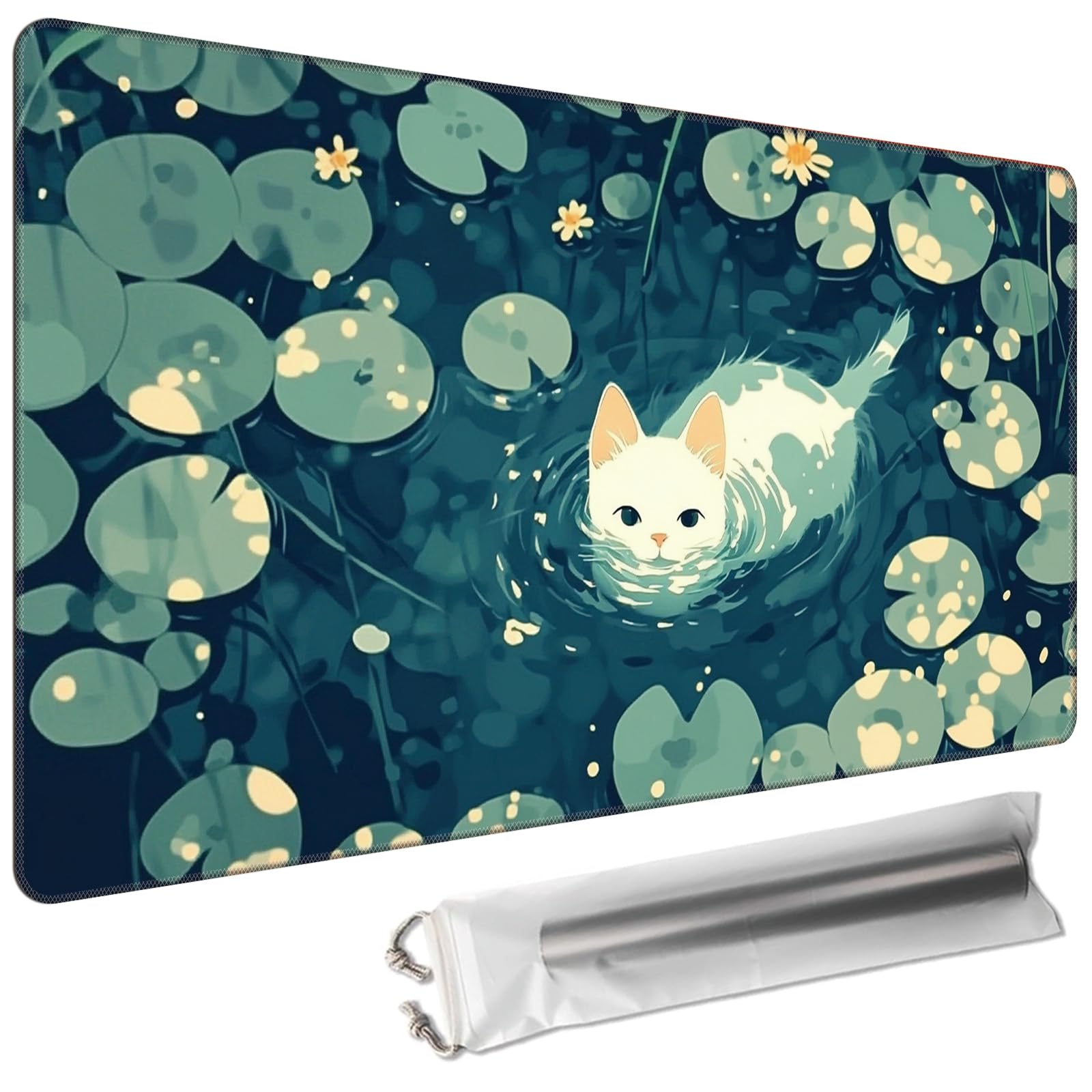 Cdkfxjy MTG Playmat 24 x 14in Includes Storage Bag,TCG Playmat with Soft Surface Premium Non-Slip Rubber Backing Stitched Edges Durable Gaming Mat,Swimming Cat — image 1