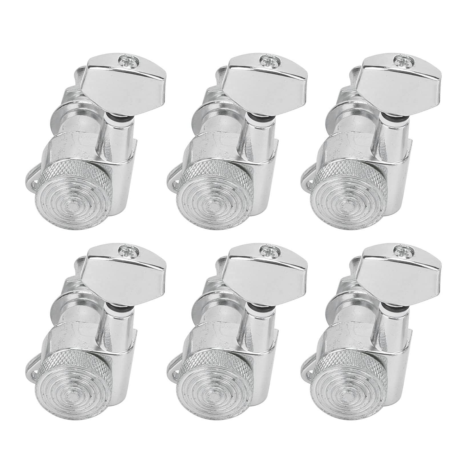 6Pcs Locking Guitar St Tuning Peg Set - Premium Metal Electric Ed Tuners for Acoustic and Electric Gui Silver (Six left button set)