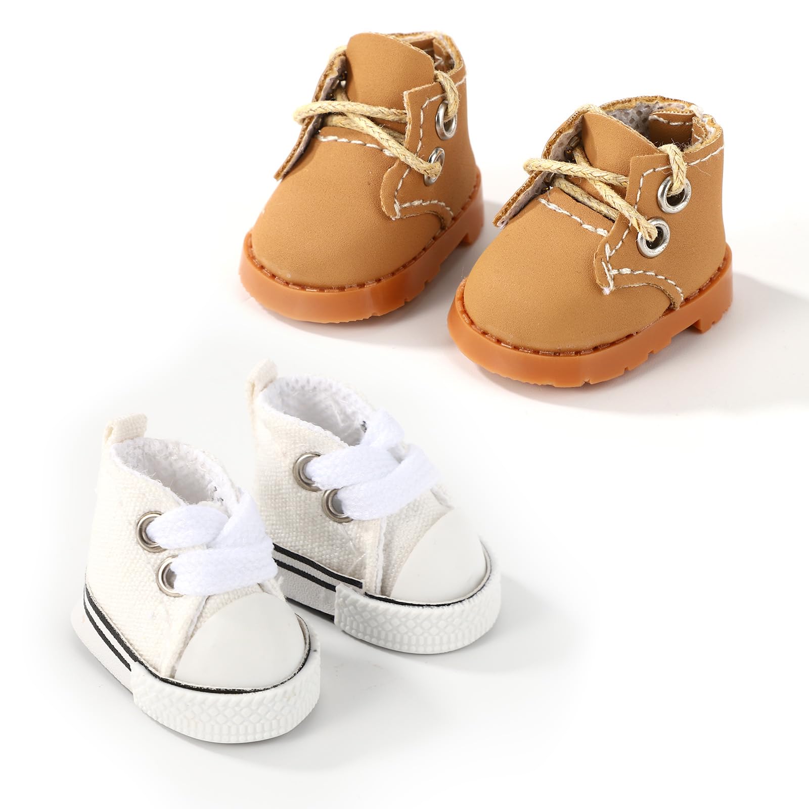 Lyreh 2 works Mini Doll Shoes, PU Boots White Canvas Shoes Mini Sneakers for Plush Doll Clothes Set Cute Toy Outfit Accessories