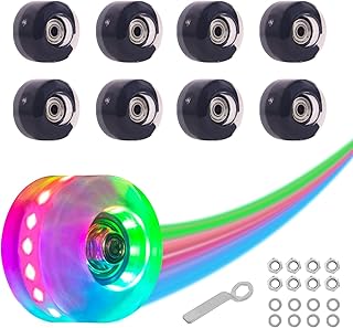 Nattork 8 Pack 82A Light up Roller Skate Wheels 54 * 32mm with Bearings Installed Luminous Quad Light Up Wheels Skating Ac...