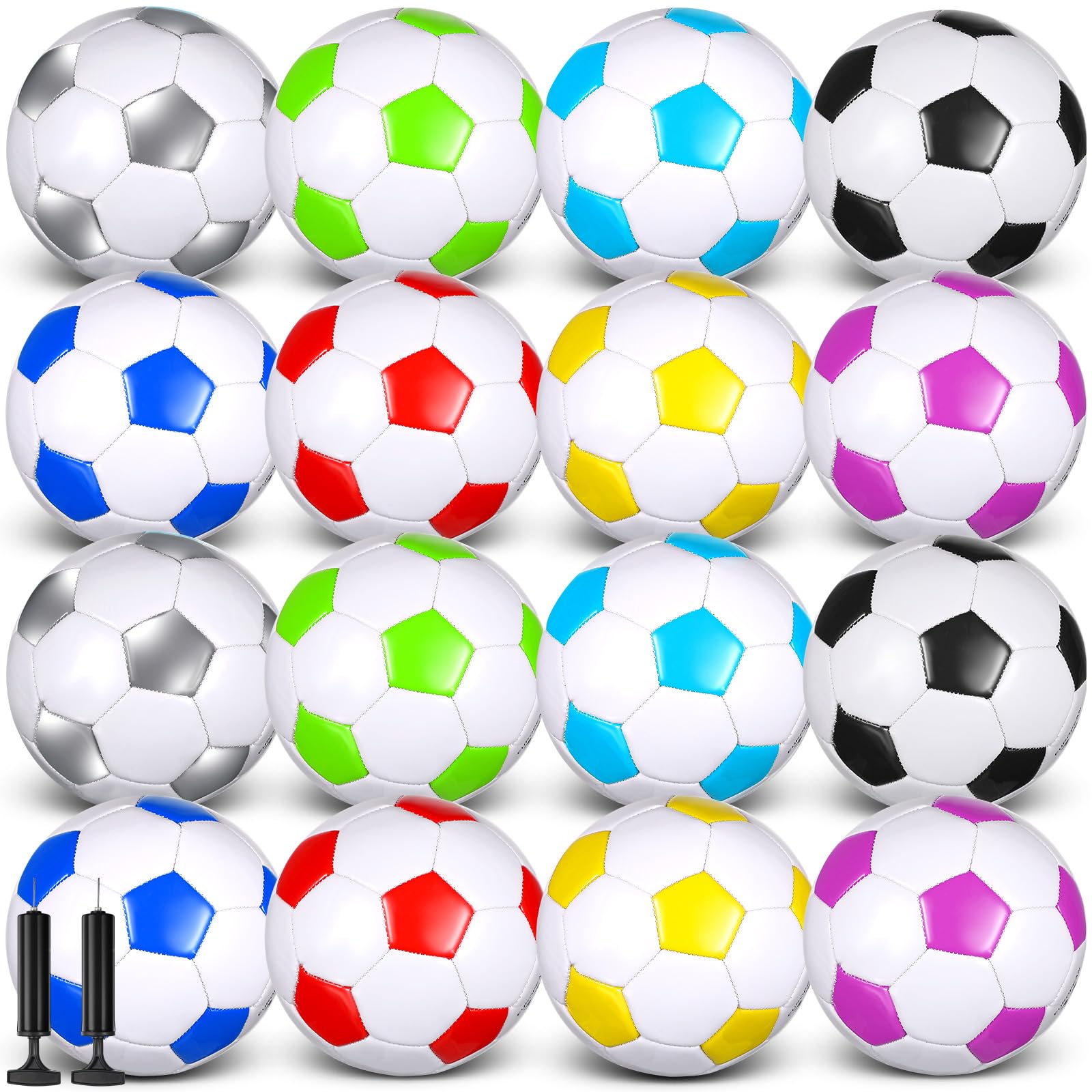 Soulchen 16 Pcs Gifts Soccer Balls Bulk with 2 Pcs Pump Size 3/4/5 Deflated Training Soccer Ball for Charity Youth Adult Sports Training Practice Game