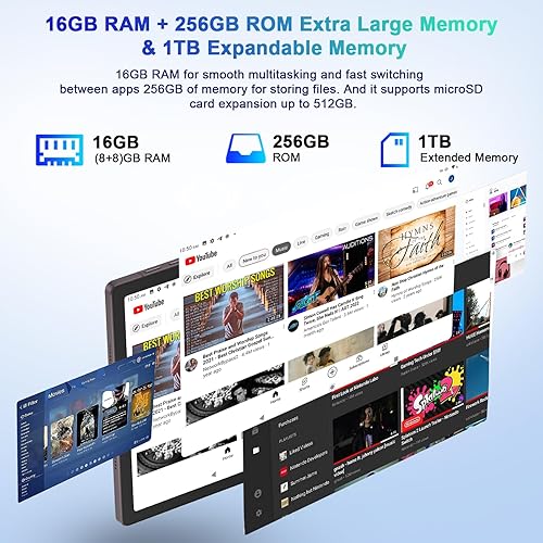 Miniatura 4 de SEBBE Tablet 11 pulgadas Android 13 Pantalla 2K Tablet Octa-Core 2.0 GHz, 16GB RAM+256GB ROM+TF 1TB 2000 * 1200 Pixel8MP+20MP+2MP Macro10000 mAh5G