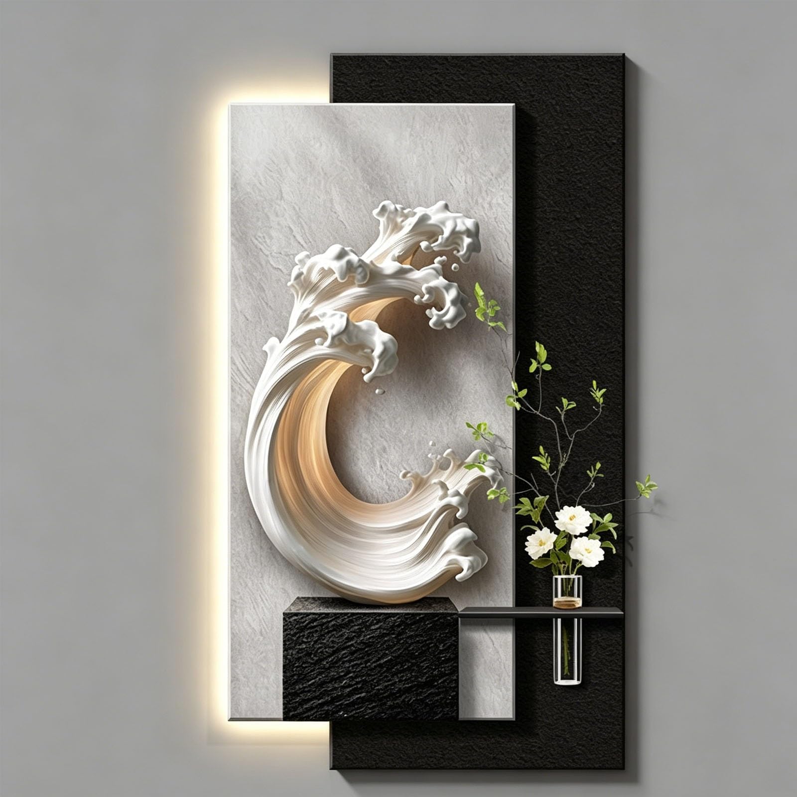 MDEUFYWEGB 3D Wall Art: Modern Abstract LED Sandstone Sculpture — Hanging Art (Includes Faux Greenery) — Decorative Wall Art for Living Room & Entryway(A,60 * 120cm/23.6 * 47.2in)