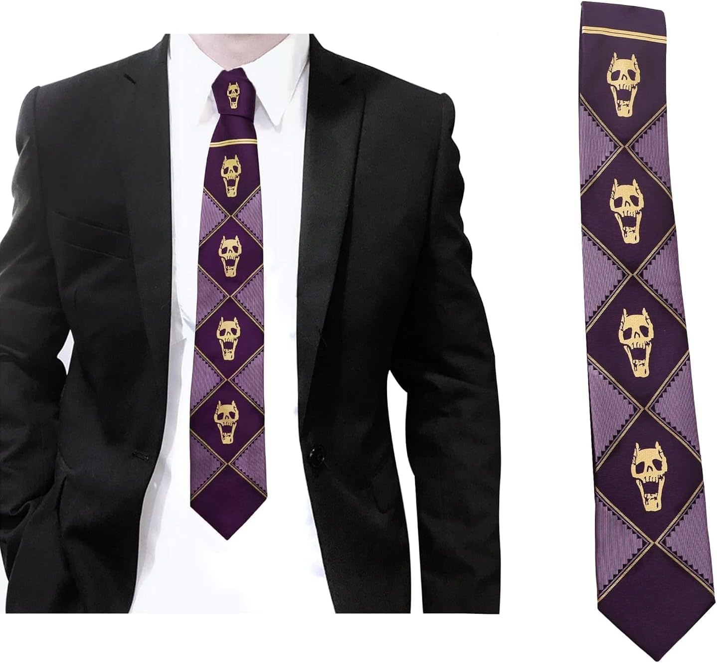 Teens Adult Men Women Necktie Skeleton Silk Tie for Daily Cosplay Halloween Costume Props