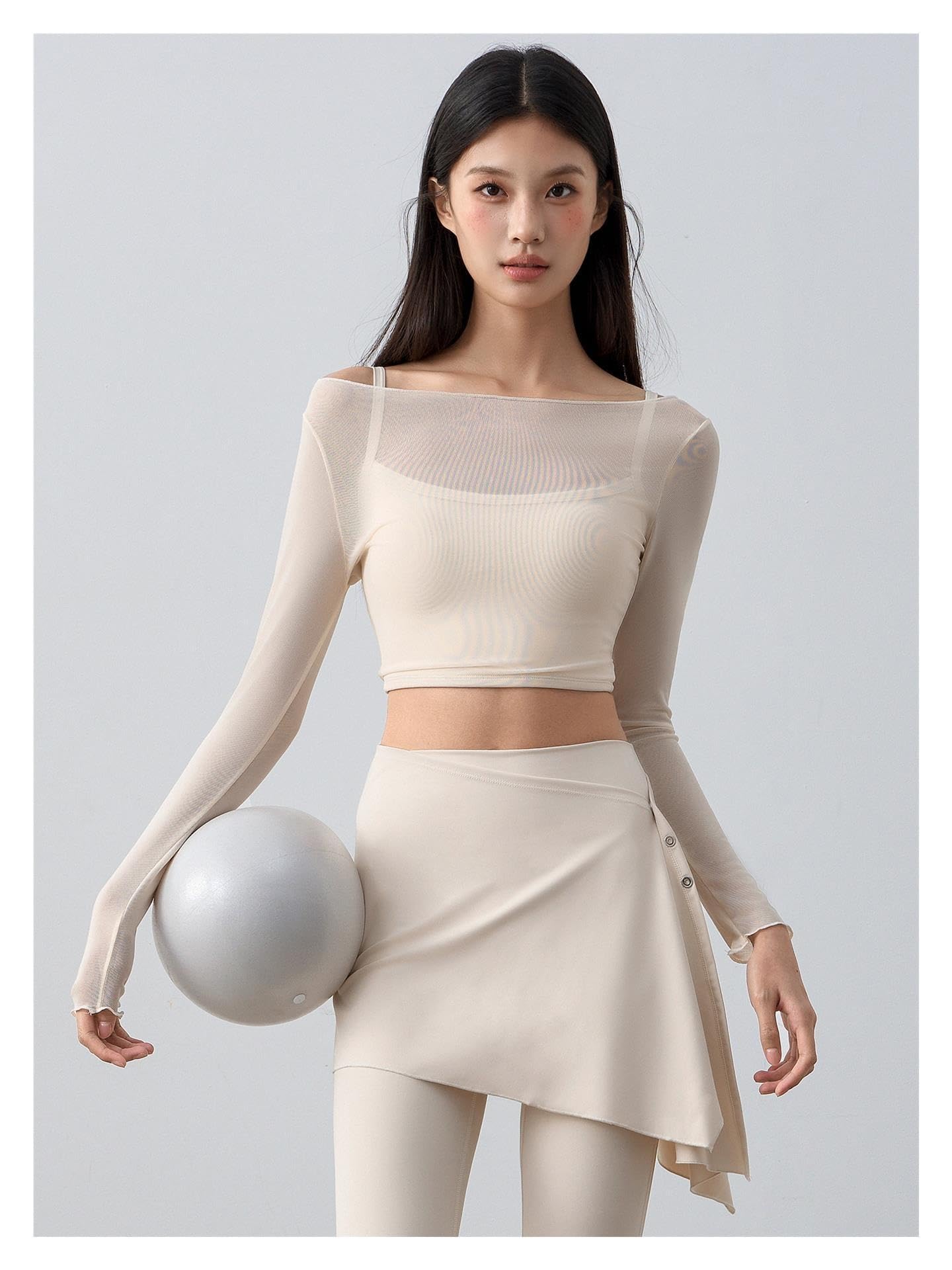 Top de Malla Manga Larga for Mujer, Elegante, for Correr, Yoga, Fitness