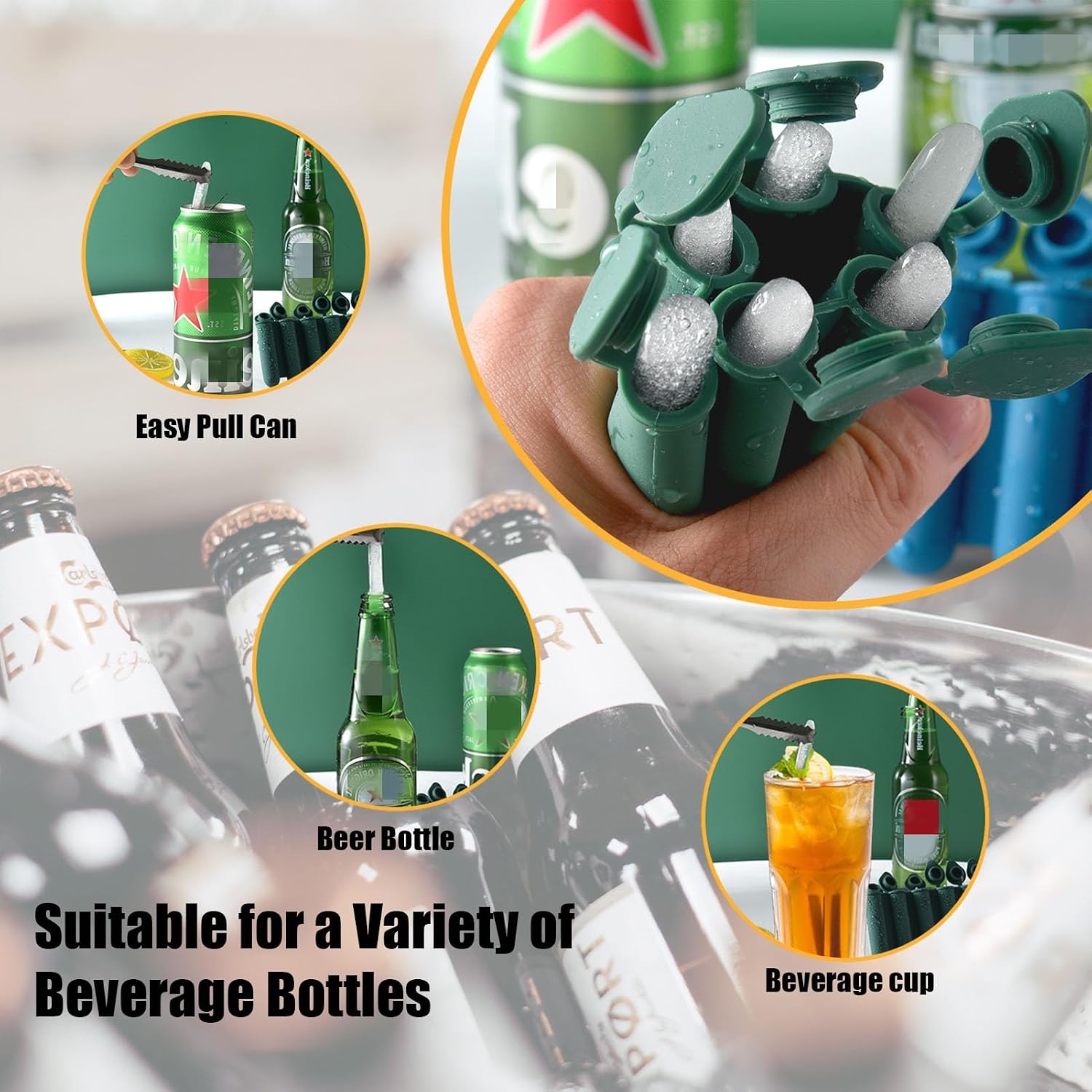 Silicone 6-Cavity Suppository Mold Ice Cube Mold for Beer Bottles 4 Pcs