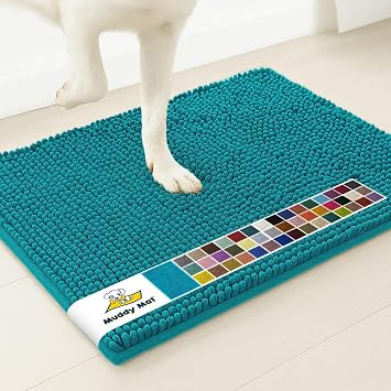Muddy Mat | Super Water Absorbent Door Mat Indoor, Microfiber Quick Dry Chenille Entryway Rug, Slip Resistant Front Door Mat, Indoor Mats for Entryway, Machine Washable Pet Rug, Teal 18"x28"