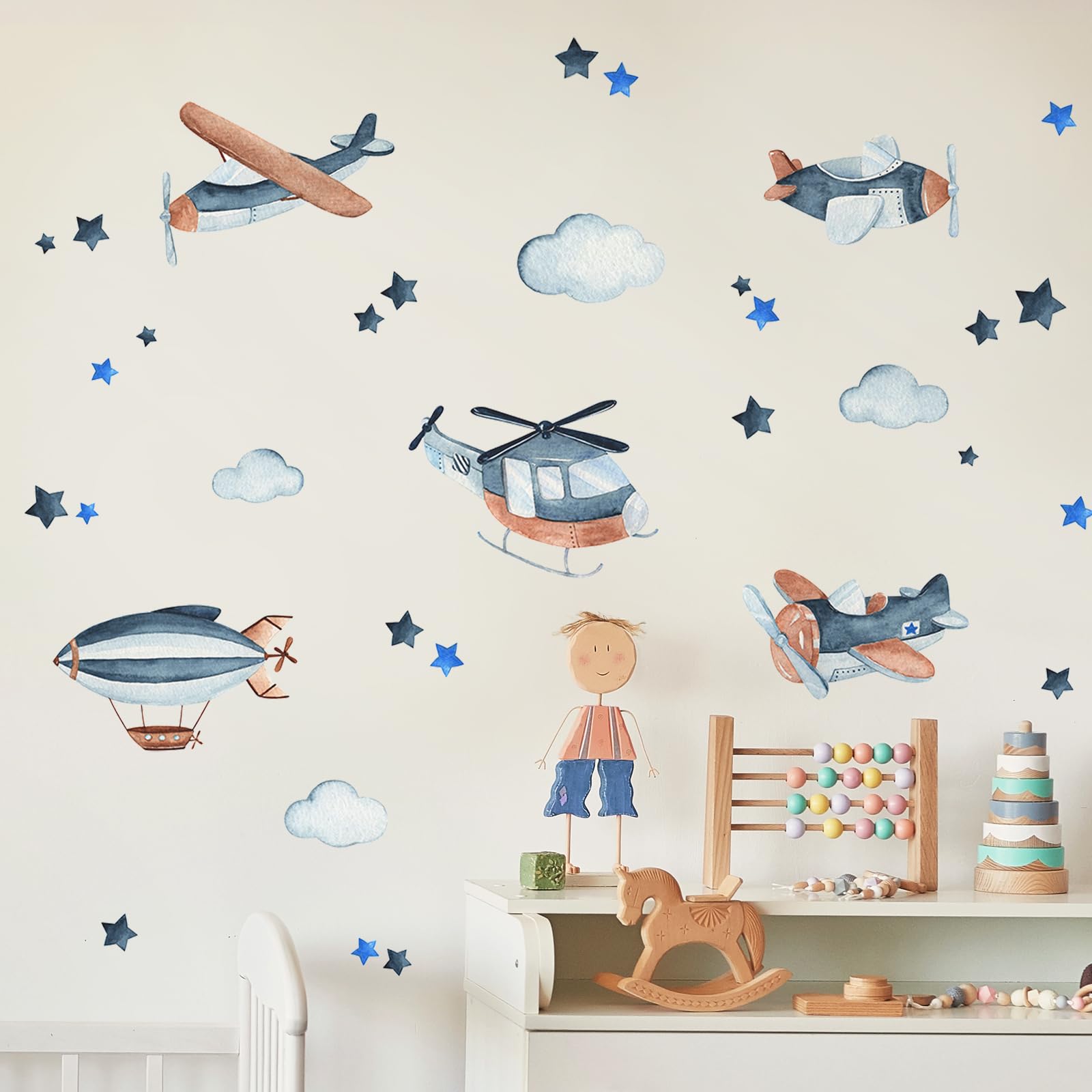Tanlaby Naves Espaciales Aviones Vinilo Pared Nubes Azules Estrellas Pegatinas
