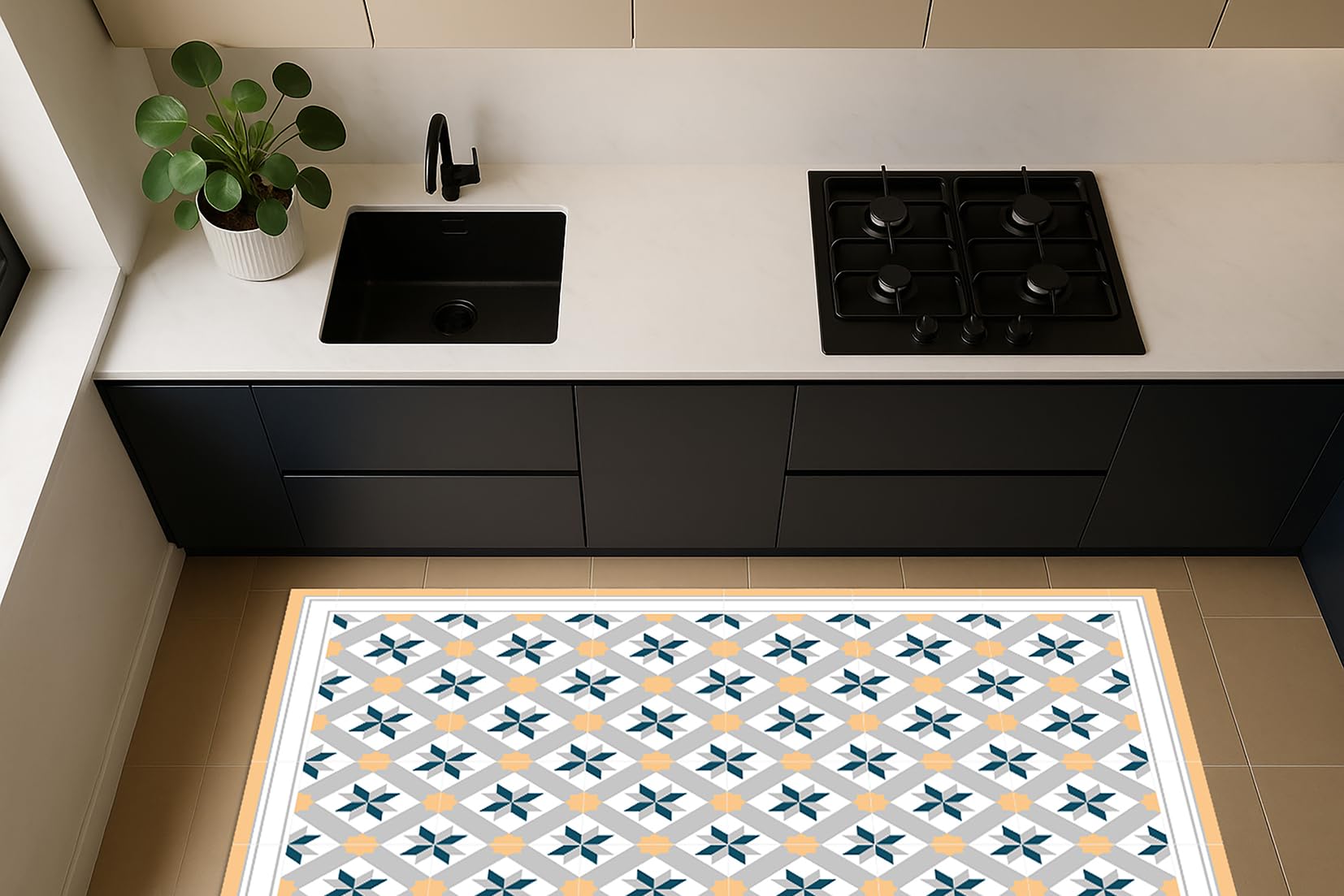 DobleUve Estudio Alfombra Vinílica Hidráulica 23 | Color Amarillo | 65x140 cm | Alfombra Cocina Lavable Antideslizante | Alfombra Vinilica | Suelo Vinílico | Alfombra Vinilo Salón