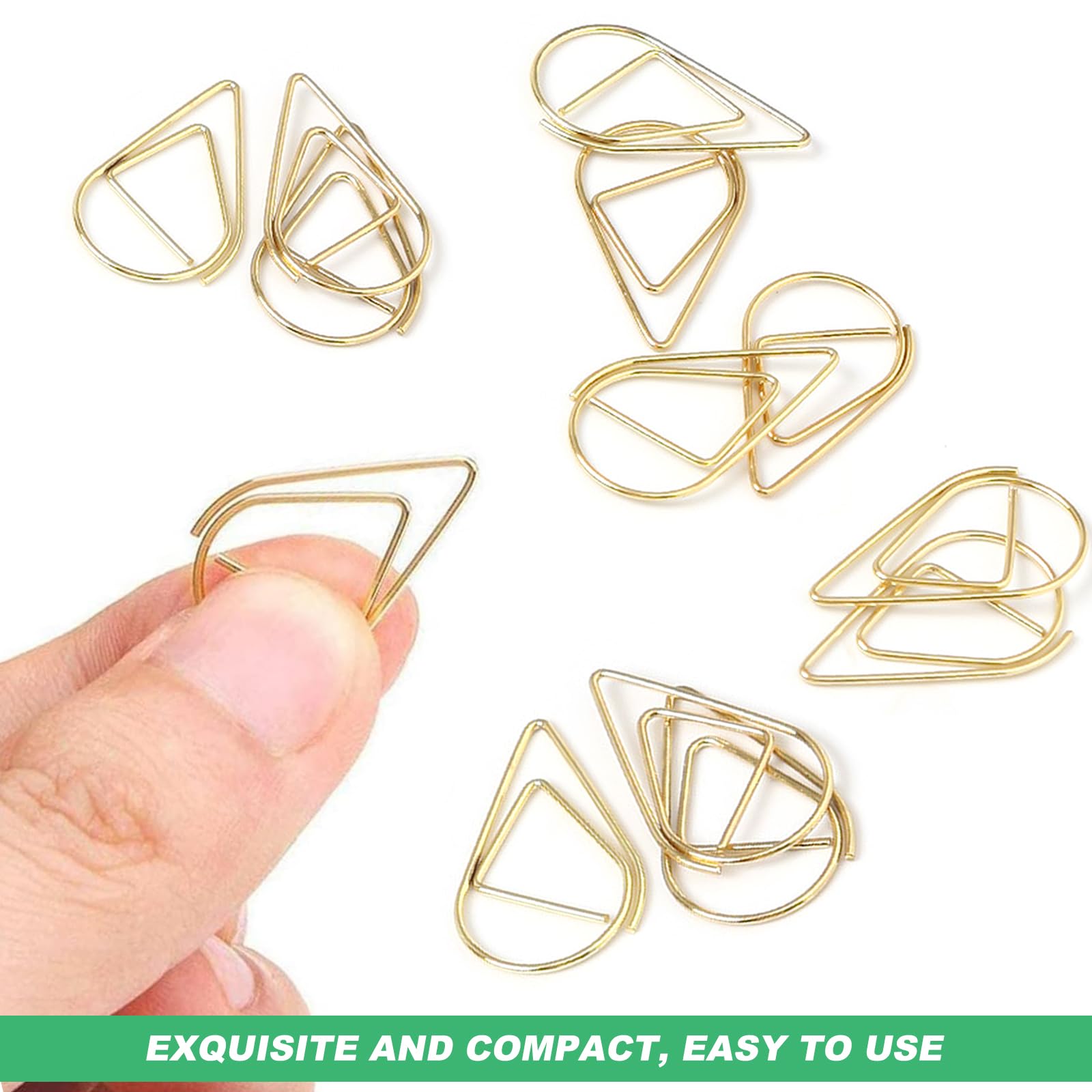 Gold Water Drop Paper Clips, 200 Pcs Paperclips Metal Teardrop Paper Clips Golden Water Drop Shaped Paperclips for Books 25 x 16mm - Image 3