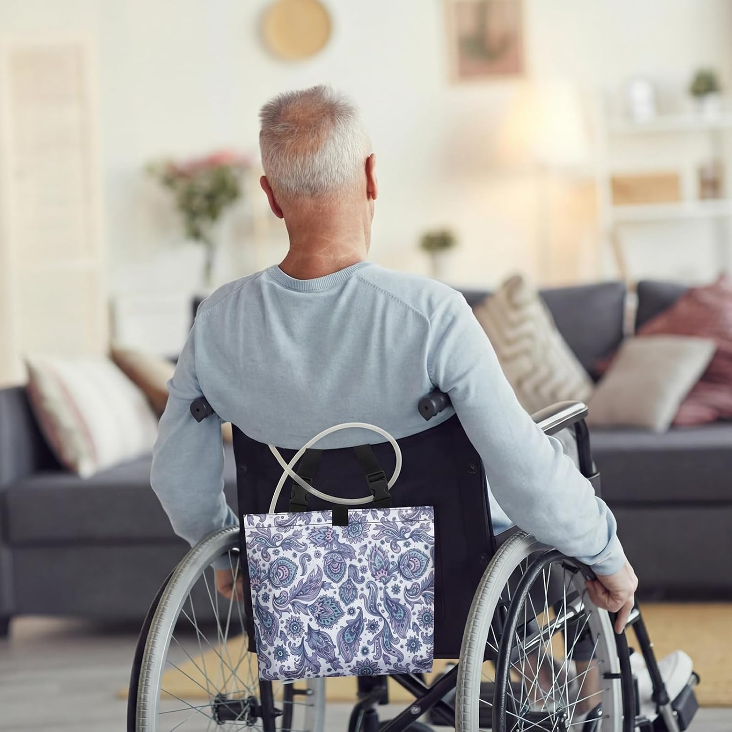 Threlaco 2 Pcs Urine Drainage Bag Holder for Wheelchair Under Basket, Floral