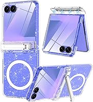 Vista 31 de Btscase Funda para Samsung Galaxy Z Flip 5, protector de pantalla frontal integrado, patrón de mármol dorado con purpurina de policarbonato duro