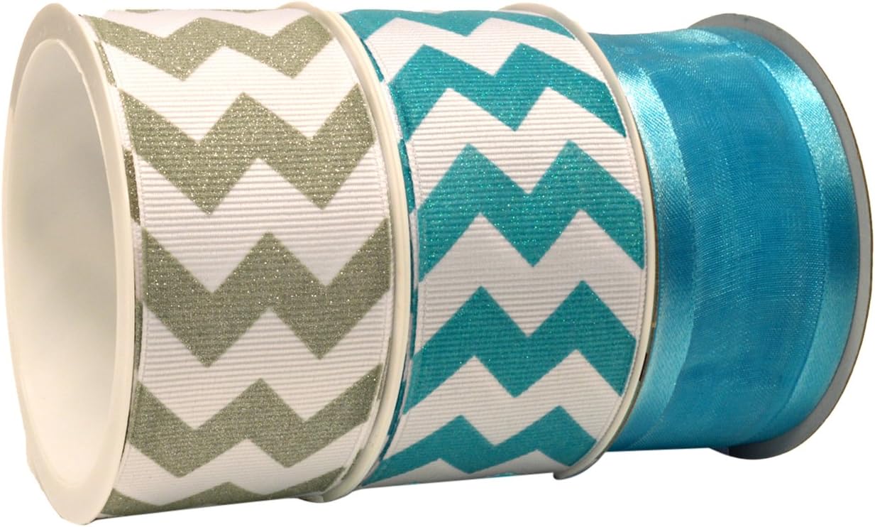 Morex Ribbon Sugar Chevron Ribbon, Polyester, 1 1/2 inches by 20 Yards, Emerald, Item 98138/20-607