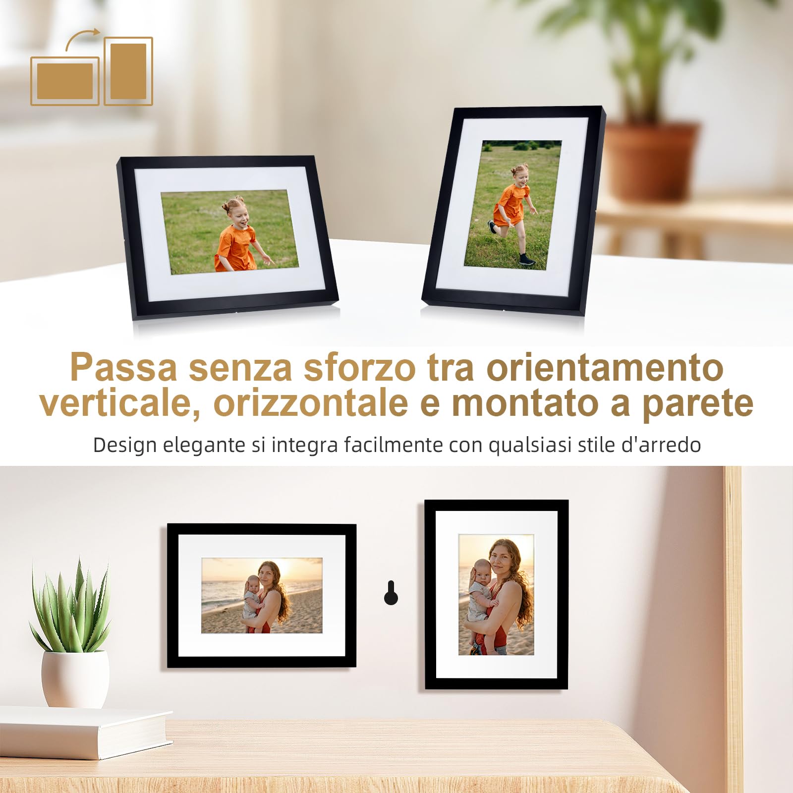 Cornice Digitale, Rollei Smart Frame WiFi 110 10,1 Pollici Frameo Portafoto Digitale 32GB IPS Touchscreen 1280x800 Condivisione di Foto e Video Cornice Nera Cornice-Foto-Portafoto-Cornici-Digitali
