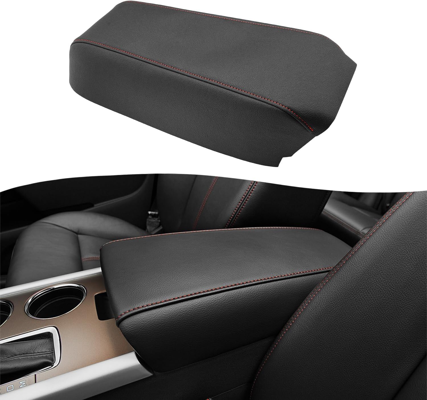 KBH Center Console Armrest Cover Replacement for Ford Edge 2011 2012 2013 2014, Vinyl Leather, Middle Console Arm Rest Upholstery, Anti-Scratch, Black