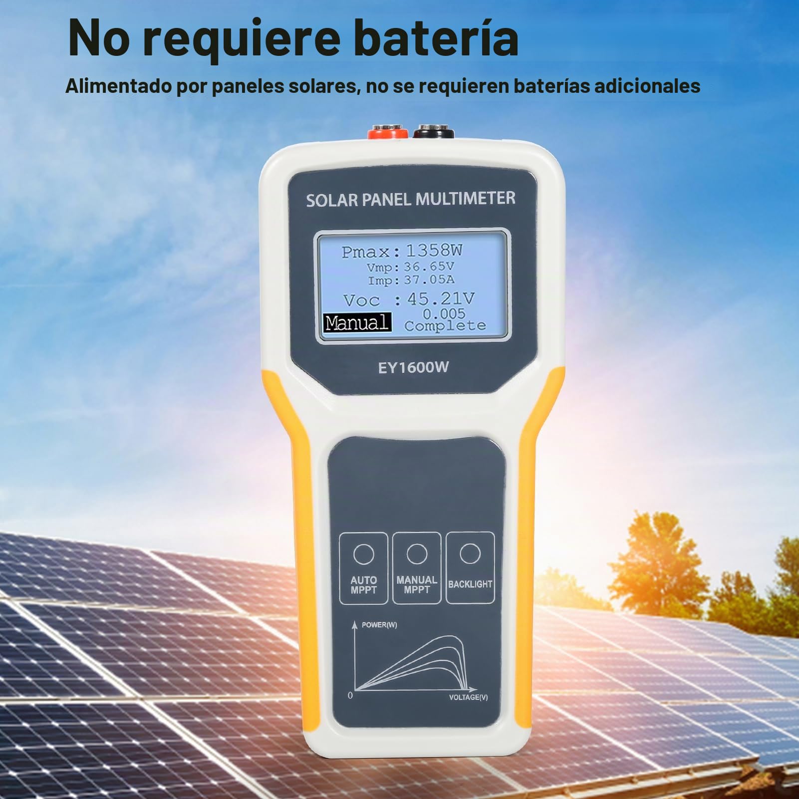 BuyWeek 1600W Panel Solar MPPT Tester, Multímetro Digital de Panel Fotovoltaico con Pantalla LCD Iluminar Desde el Fondo, No Requiere Energía Probador de voltaje de circuit para Panel Solar PV