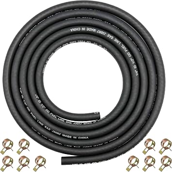 1/4" ID Fuel Hose Line Braided NBR Rubber Tubing 8 Feet for Automotives Generator Lawn Mower with 10 Clamps 6.4mm ID