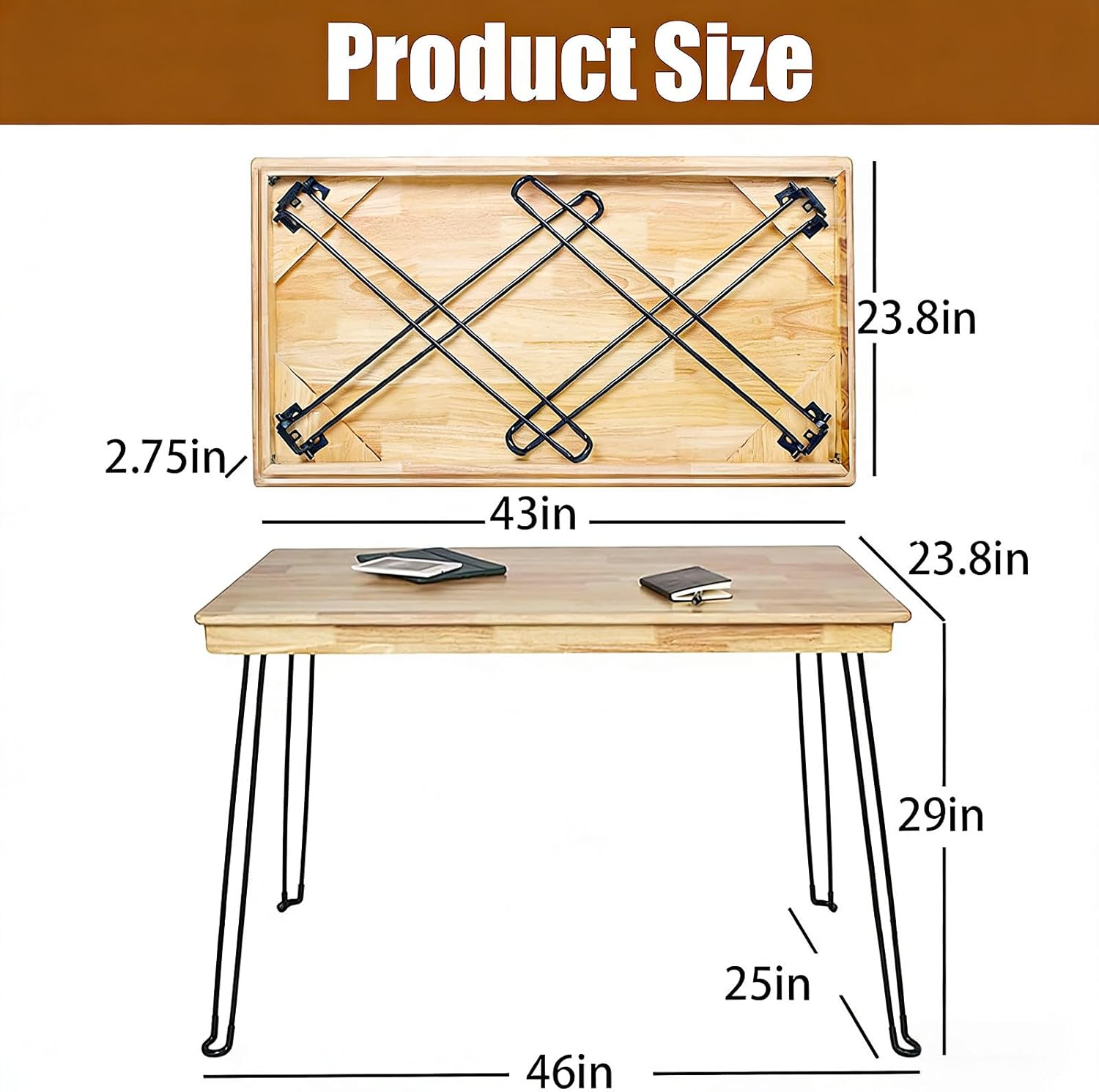 Wooden Folding Desk Portable Folding Wood Table 43in Fold-Down Workbench No Assembly Required for Home Office Writing Reading Puzzle Small Computer Table