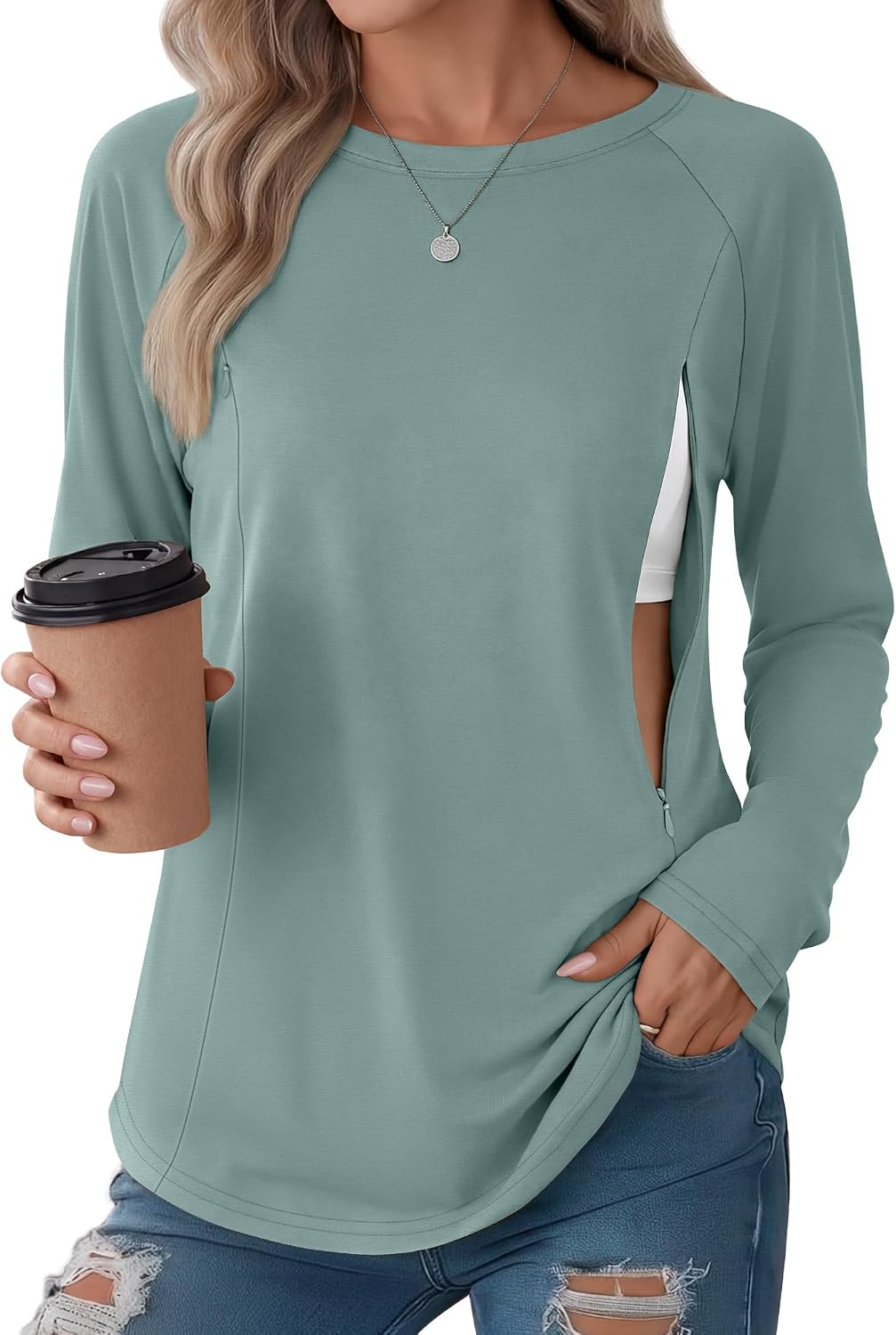 Huukeay Women's Long Sleeve Nursing Tops with Zipper