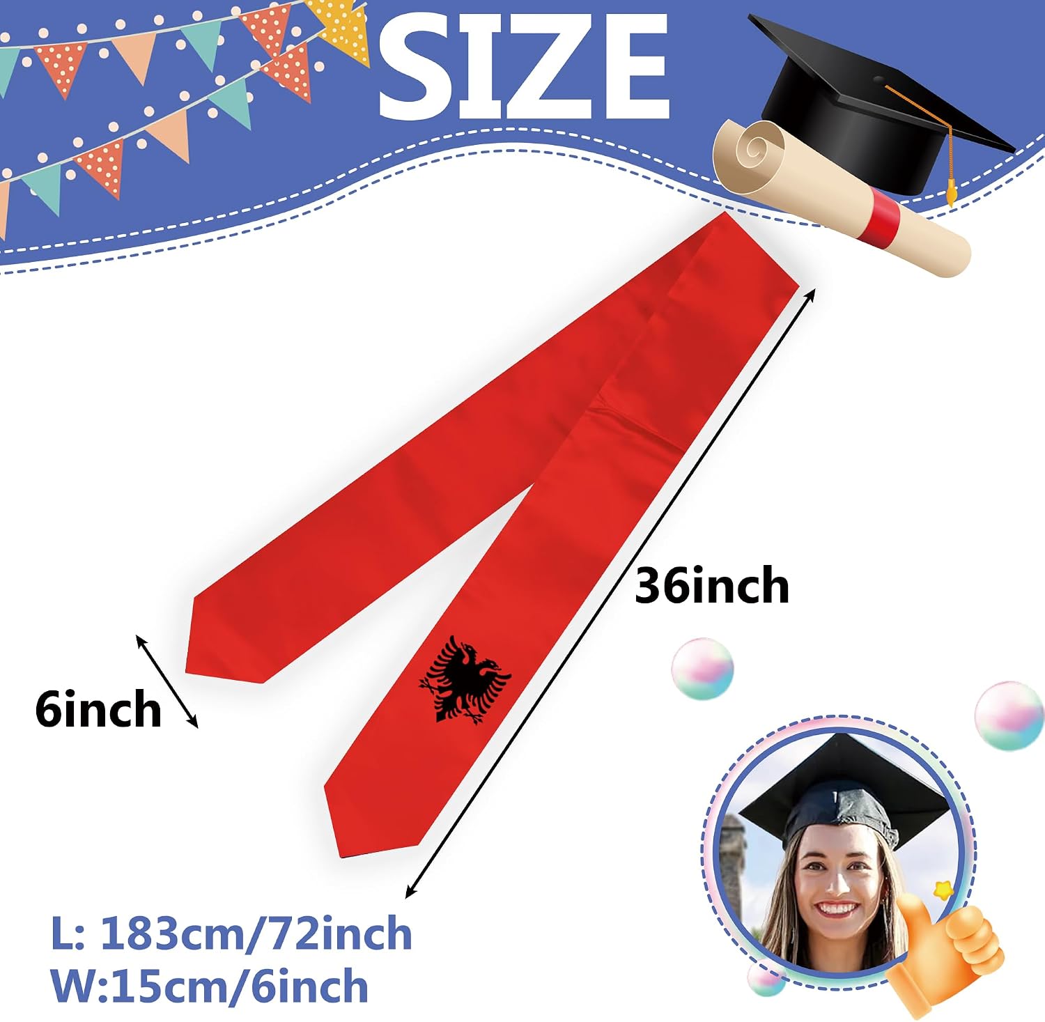 Flag Graduation Stole Sash, Flag Graduation Shawl Sash Stole Wraps Scarf For International Study Pride Women Men (Albania)