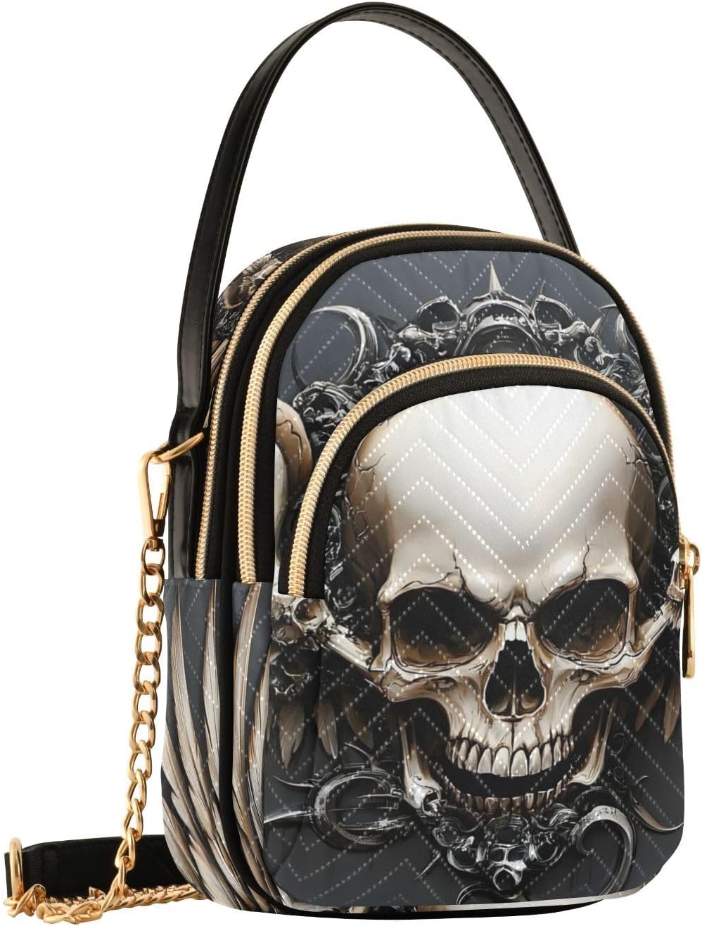 Angel Wings Skull Quilted Crossbody Bags for Women – Vegan Leather Purses Small Shoulder Handbags for Shopping Travel