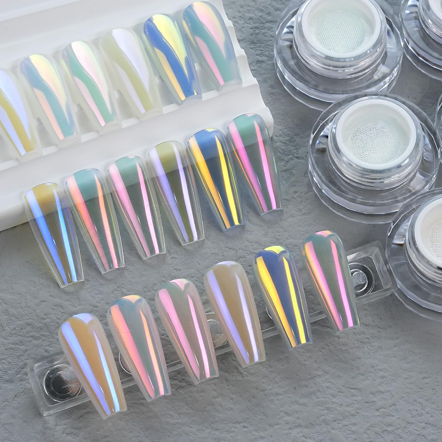 YOKEFELLOW Poudre à ongles GleamTap Cushion Aurora Chrome de - 6 couleurs à effet aurore de sirène, paillettes pour nail art, pour manucure à domicile ou en salon (GT117-GT122)