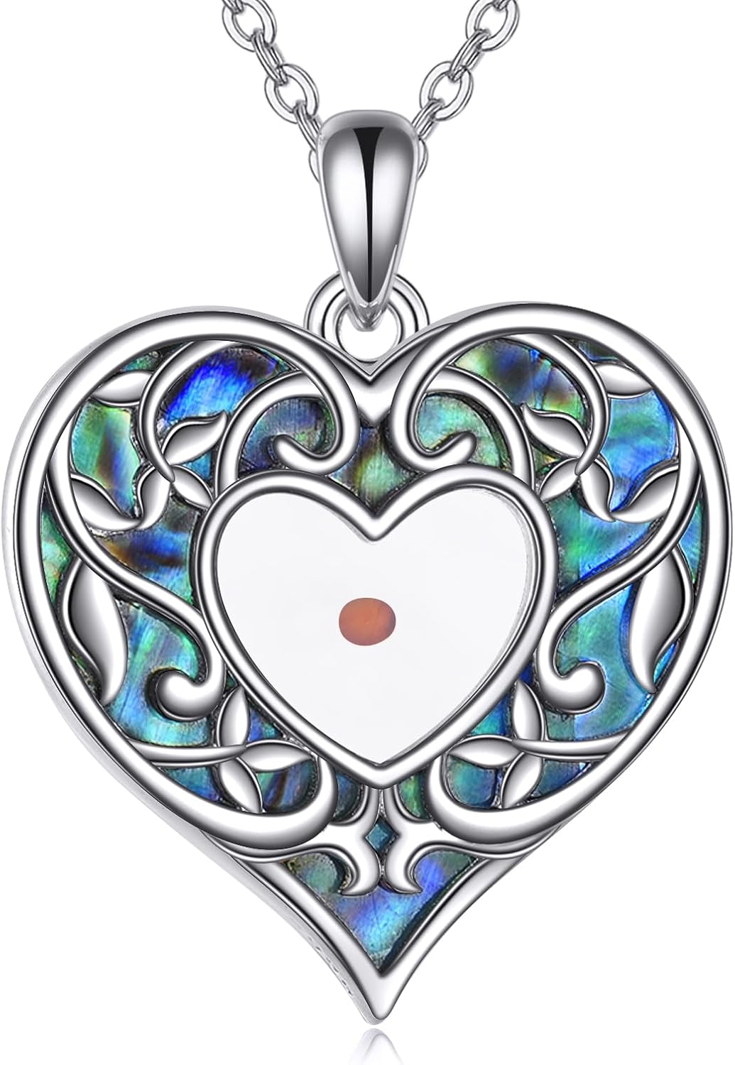 Mustard Seed Necklace for Women 925 Sterling Silver Heart Mustard Seed Pendant Abalone Shell Jewelry Gifts for Daughter Lover