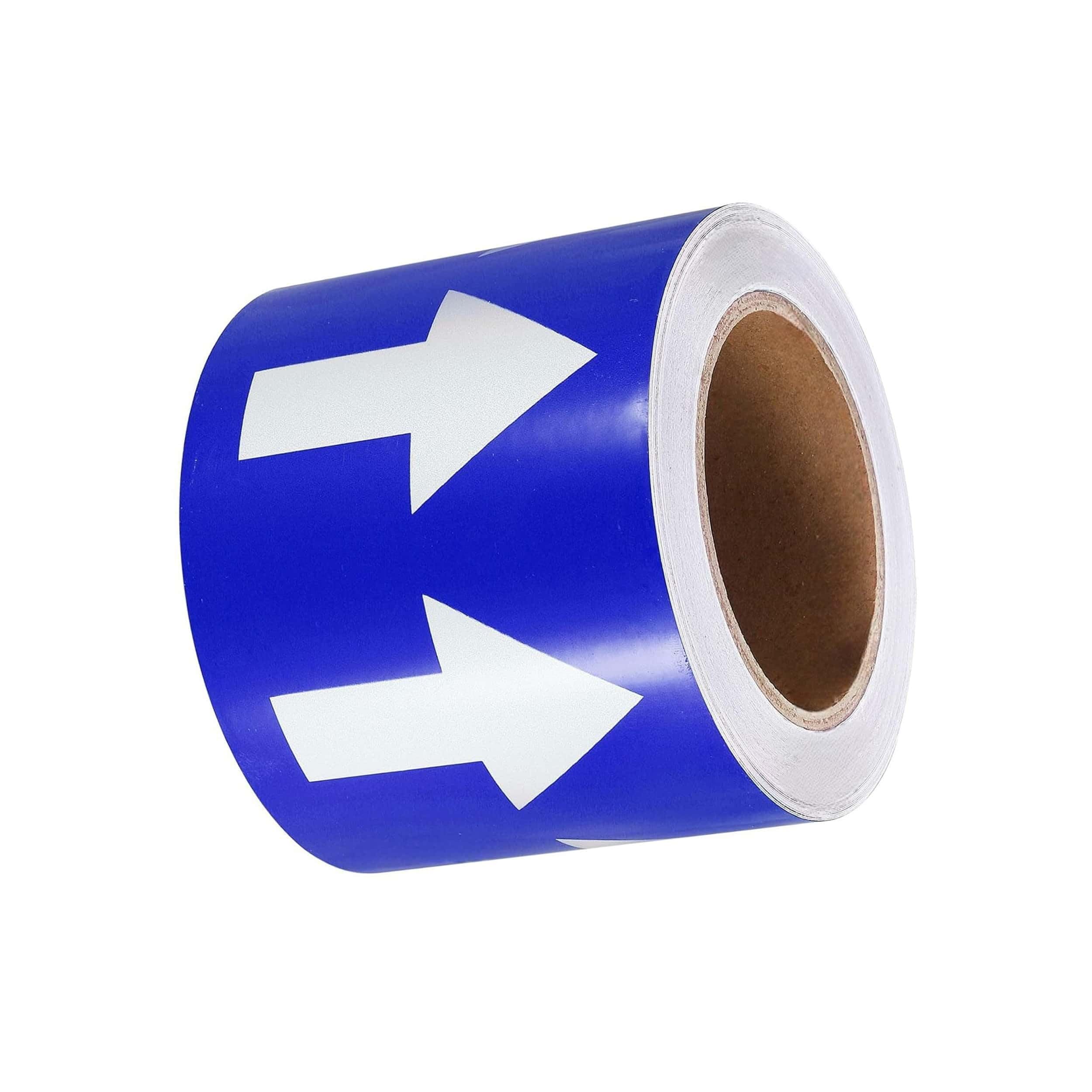Pipe Flow Arrow Tape Pipeline Arrow Stickers 4 Inch x 66 Ft (10cm x 20M) Pipe Identification Marking Arrow Labels with Reflective Strips for Pipe Flow Markers, Blue/White