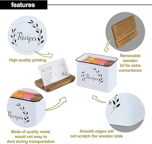 Miniatura 6 de NIKKY HOME Caja de recetas de metal de 4 x 6 pulgadas, organización de cocina con 24 tarjetas y 8 divisores, color blanco