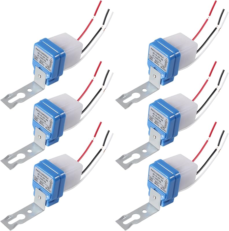6Pcs 220V Photocell Switch 10A Auto On/Off Photocell Light Sensor Switch Automatic Switch Light Photoswitch Rainproof Light Sensor Switch Photo Control Intelligent Sensor