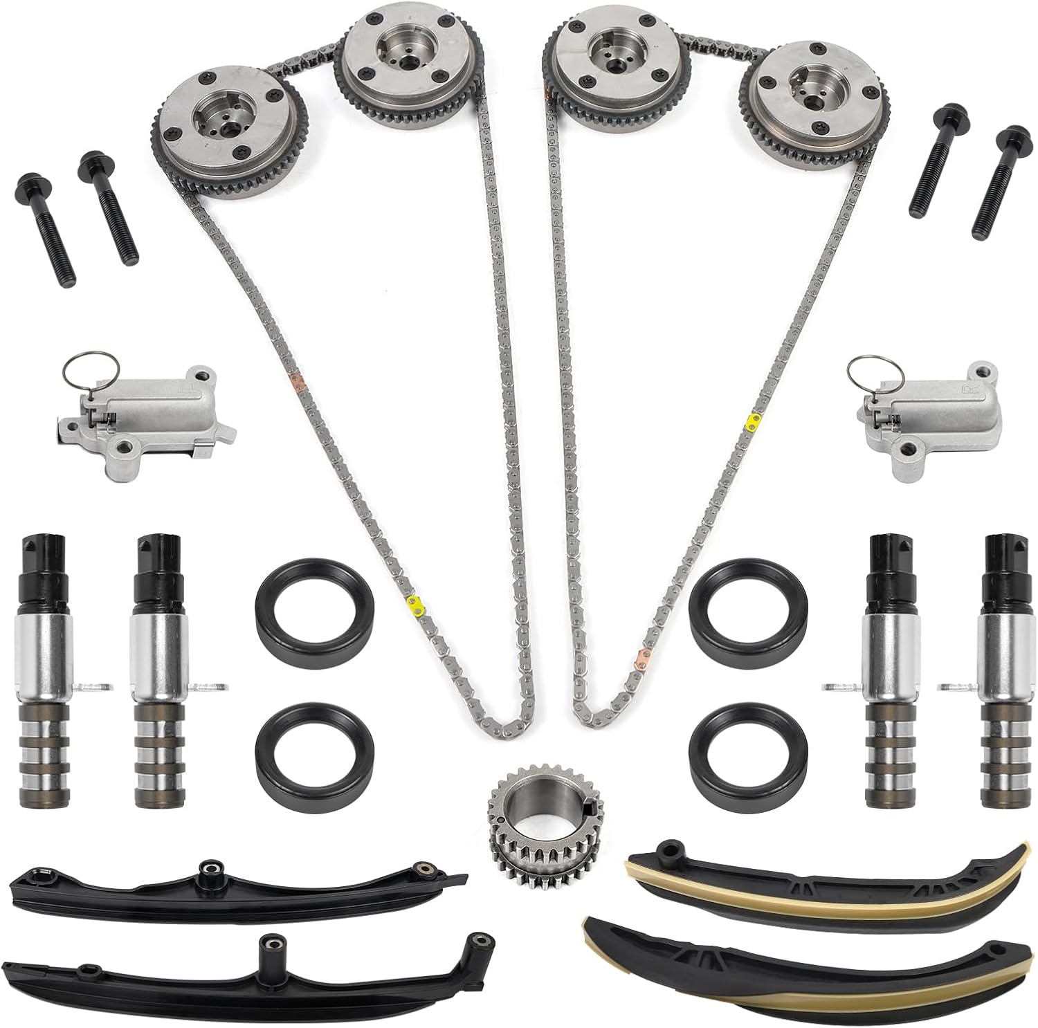 Engine Timing Chain Kit with VVT Sprocket Tensioner Phaser Solenoids Compatible with Ford F-150 F150 Expedition Ecoboost Lincoln Navigator 2017-2023 3.5L Replace HL3Z6268A HL3Z6K255A HL3Z6B274A