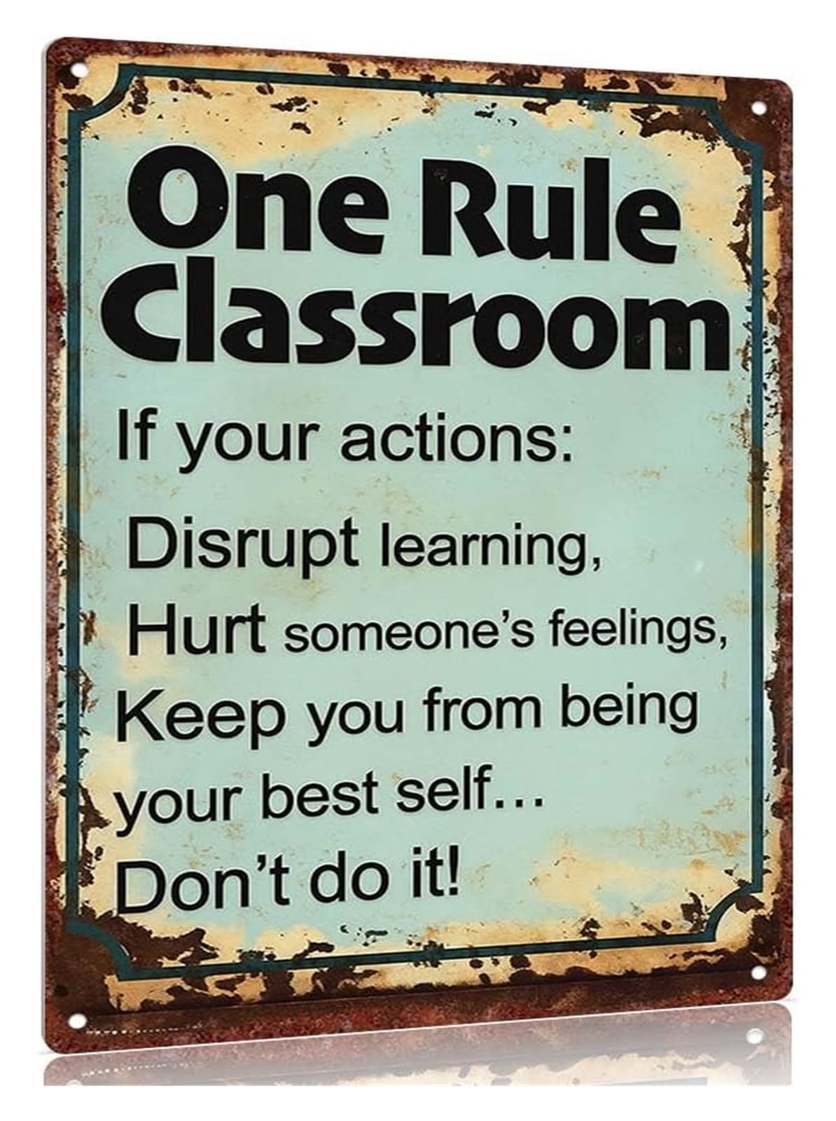 FNYUVNFAF Novelty Metal Plaque One Rule Sign Simple Classroom Guideline Homeschool Learning Space 8 X 12 inch