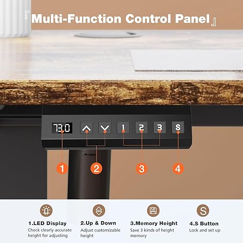 Miniatura 6 de DUMOS Escritorio eléctrico de oficina de pie de 55 pulgadas, altura ajustable, estación de trabajo de PC, mesa de trabajo de madera para el hogar,