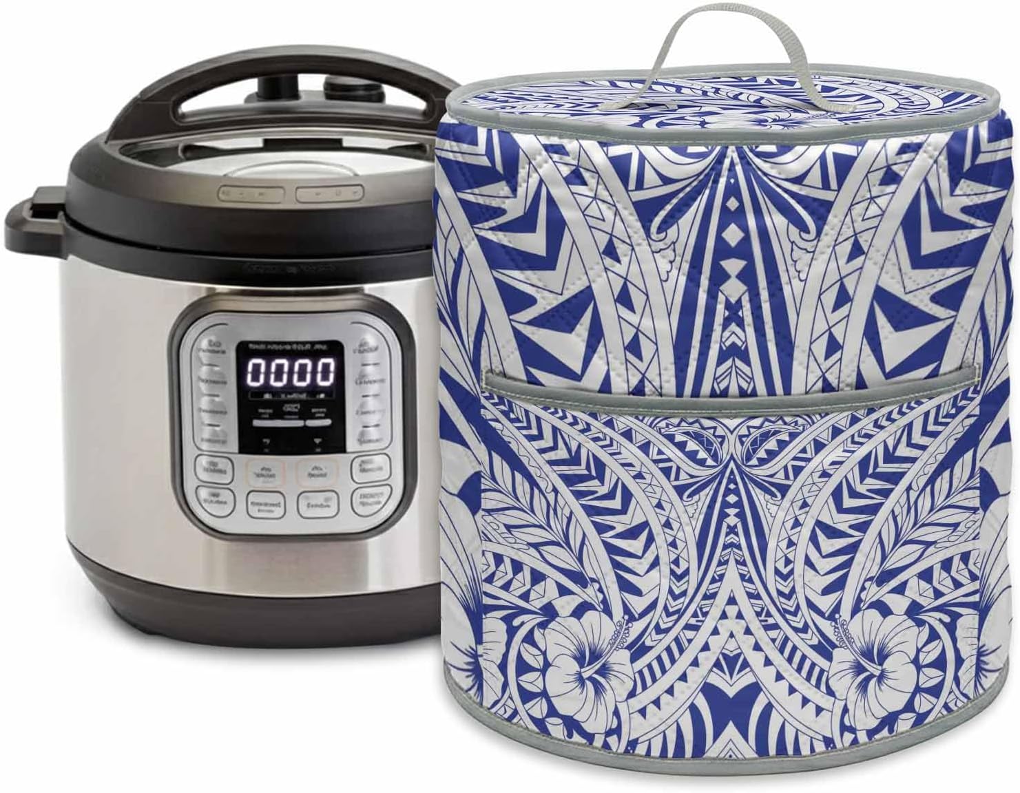 Purple Flowers Rice Cooker Cover, Abstract Boho Plant Hawaii Purple Floral Texture Kitchen Appliance Protector for Instant Pot 3 Quart, Dust Cover for Air Fryer Pressure Cooker with Pocket