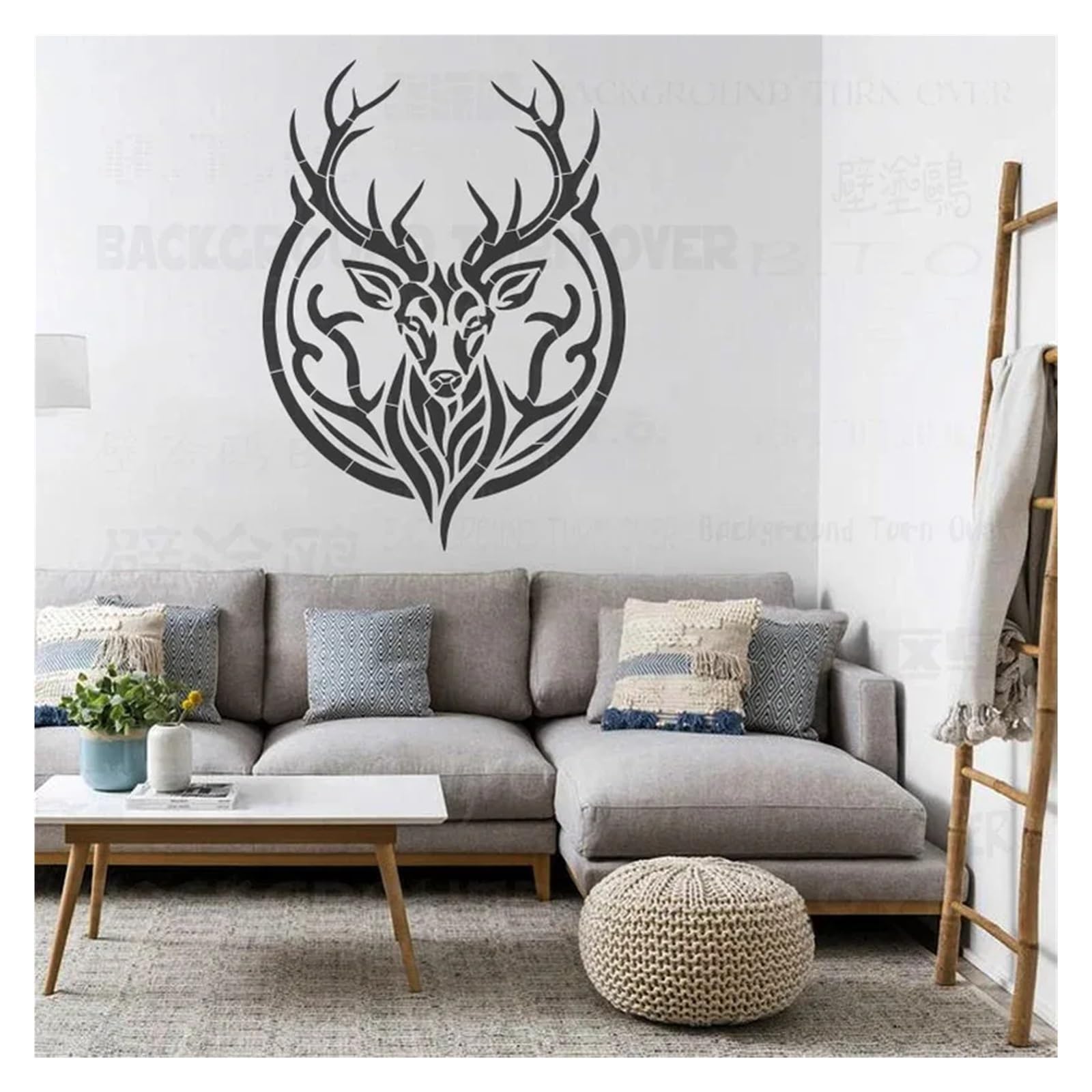 Pochoir totem tête de cerf for peinture 41 cm - 68 Modèle mural réutilisable for peindre du mastic, plâtre, des décors