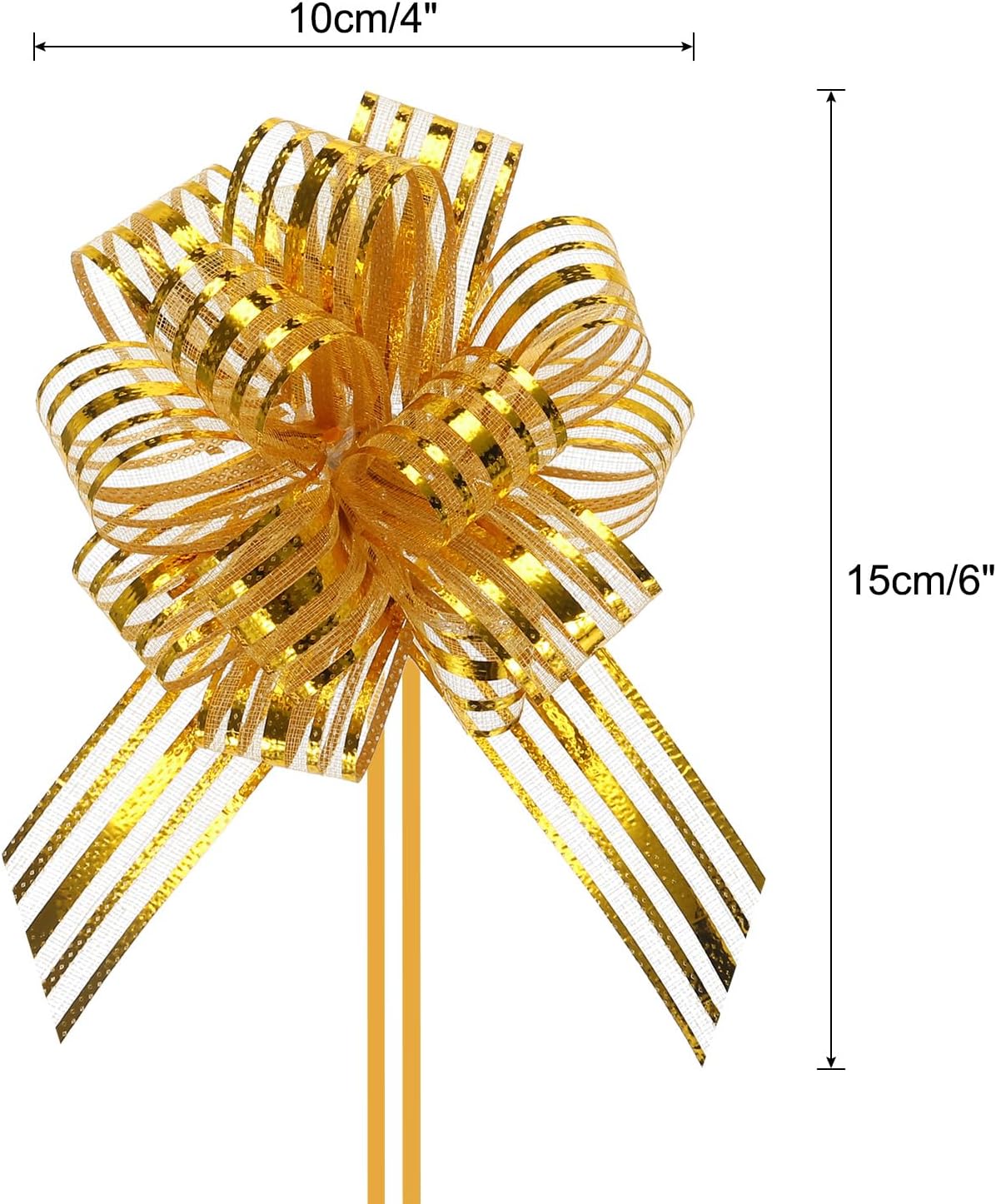 MECCANIXITY 5pcs 4 Inch Organza Large Pull Bow Metallic Gift Wrapping Bows Ribbon Chiffon Yarn Gold for Wedding Baskets Presents Christmas Valentine's Day - Image 2